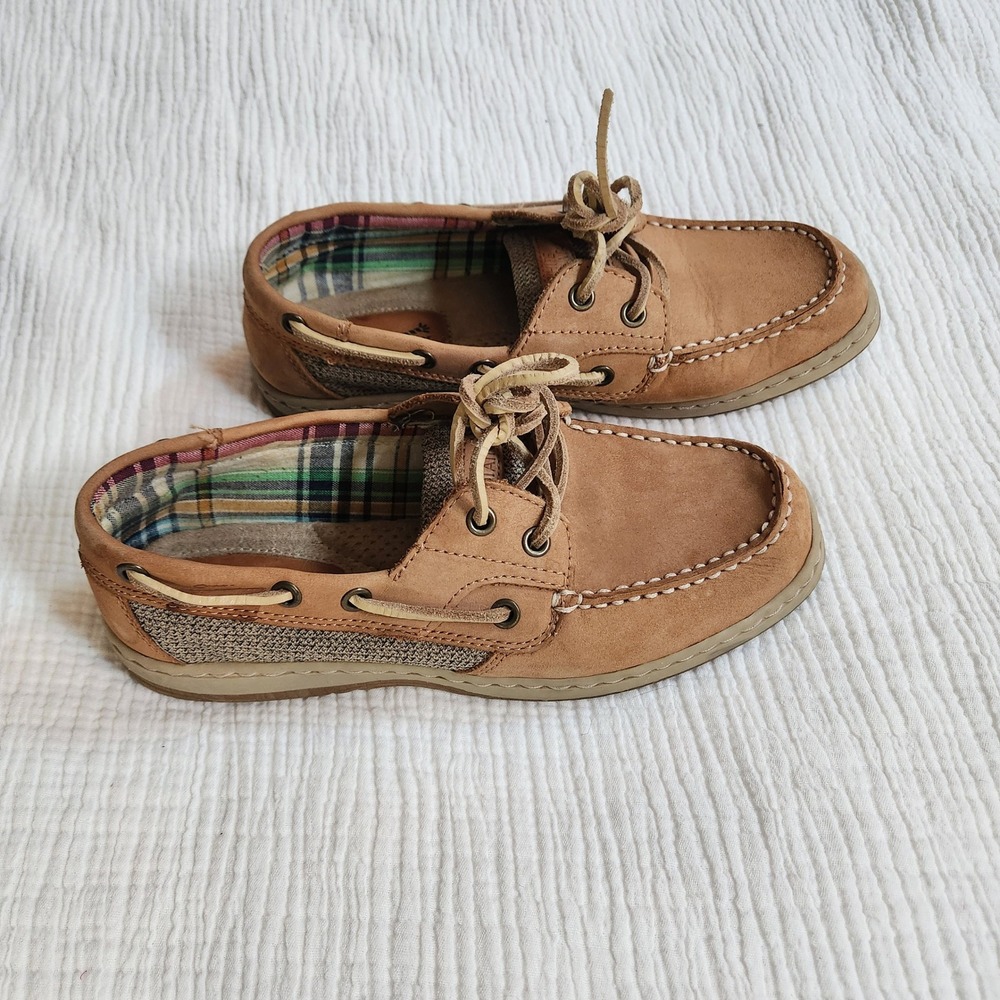 White Mountain Tan Leather Seaside Boat Shoes, preppy, coastal, Womens 7.5 M